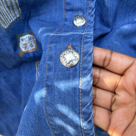Vintage Y2K Geometric Shapes Art to Wear Boho Long Sleeve Denim Button Up M USA - Picture 3 of 8